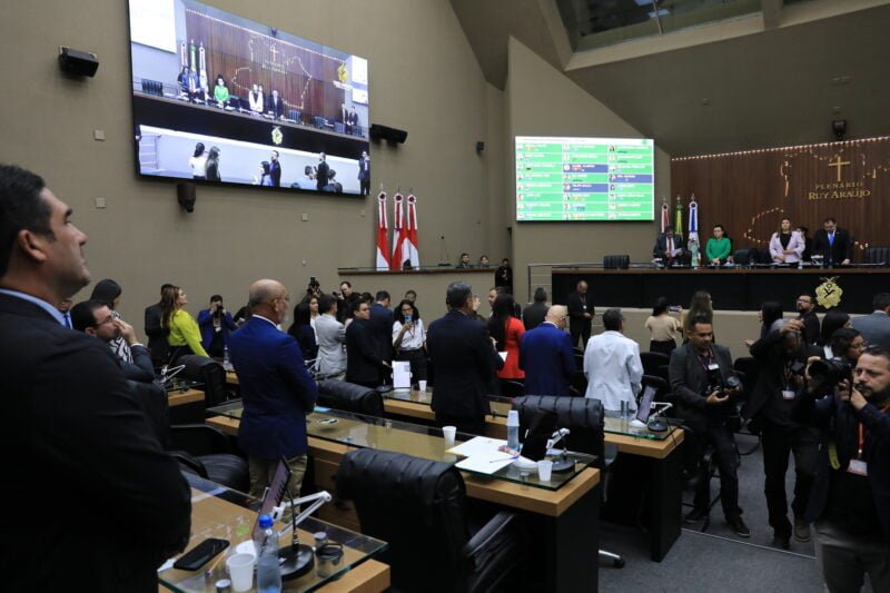 Parlamentares votando LOA (Foto: Divulgação/Aleam) Aleam aprova orçamento de R$ 30 bilhões para o Estado em 2024