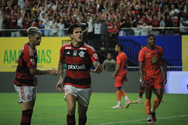 Pedro marcou o segundo do Flamengo na Arena da Amazônia (Foto: Josemar Antunes) Em Manaus, Flamengo goleia o Audax na estreia do Carioca