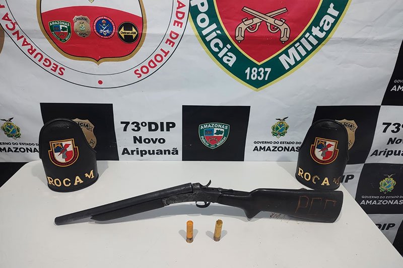 Arma de fogo apreendida epela Rocam (Foto: Divulgação/PMAM) Em Novo Aripuanã, homem é preso com arma de fogo após denúncia
