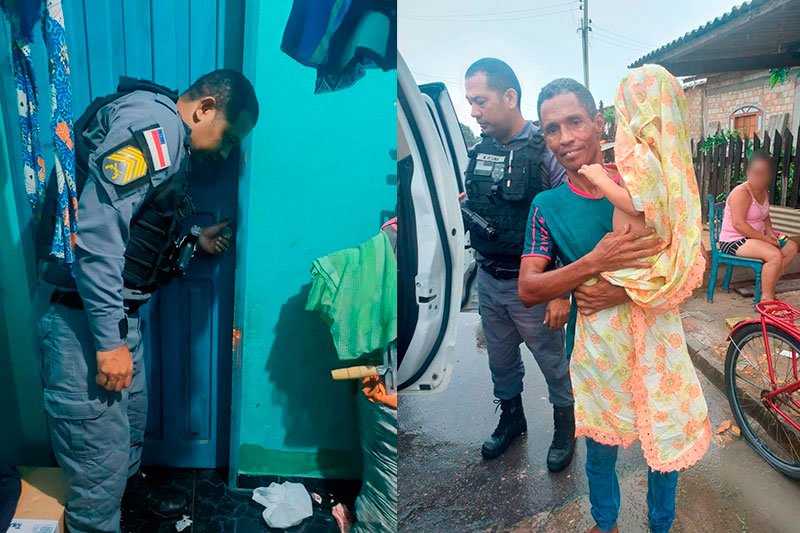 A criança foi entregue ao pai (Fotos: Divulgação) Menino é resgatado após ser sequestrado pela mãe em Manicoré