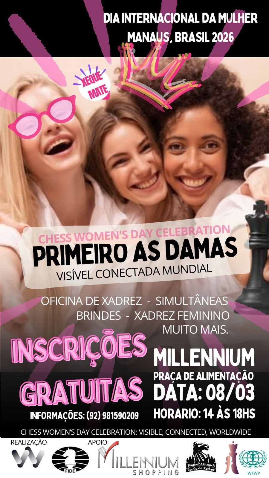 Manaus entra no movimento mundial e realiza grande evento de xadrez feminino no Dia da Mulher