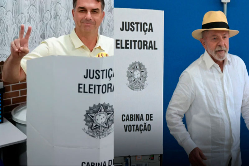 Flávio Bolsonaro e Lula votaram nesta manhã de domingo, 4 de outubro. (Fotos: Reprodução)